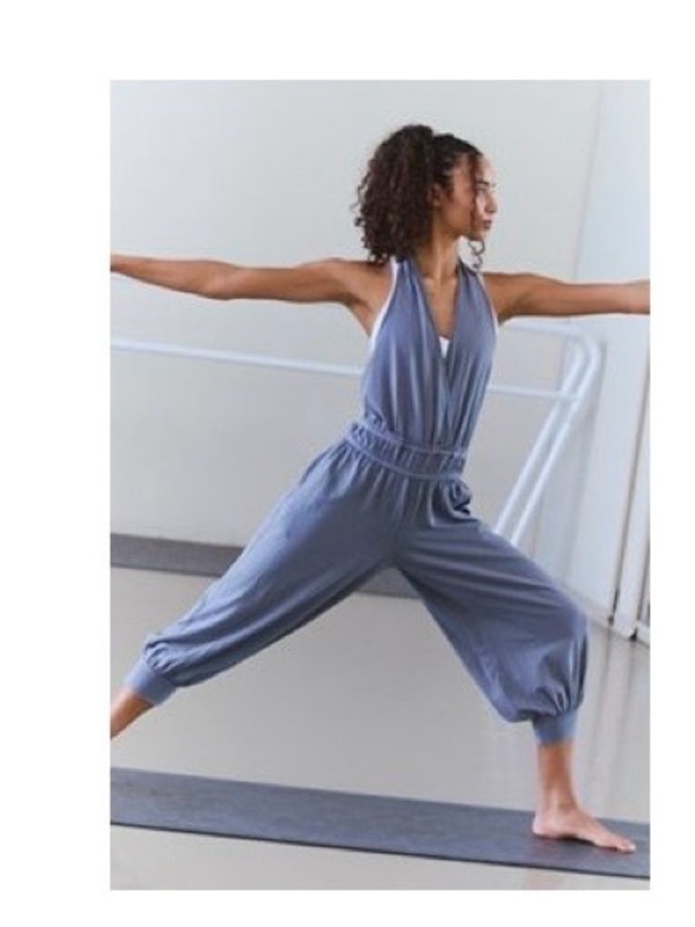 FP Movement by Free People Dusty Blue Sleeveless and backless V-Neck Jumpsuit